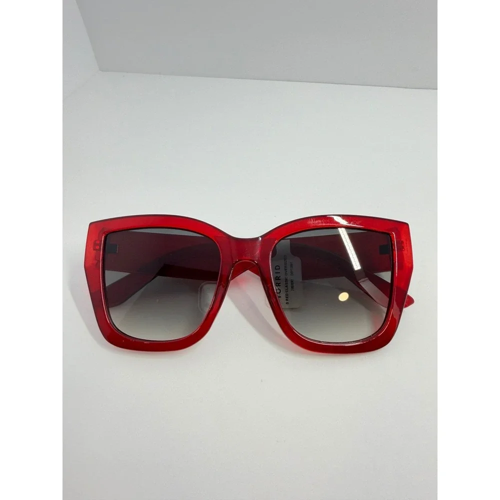 Torrid Red Classic Oversized Retro Chic Square Sunglasses Translucent Frame